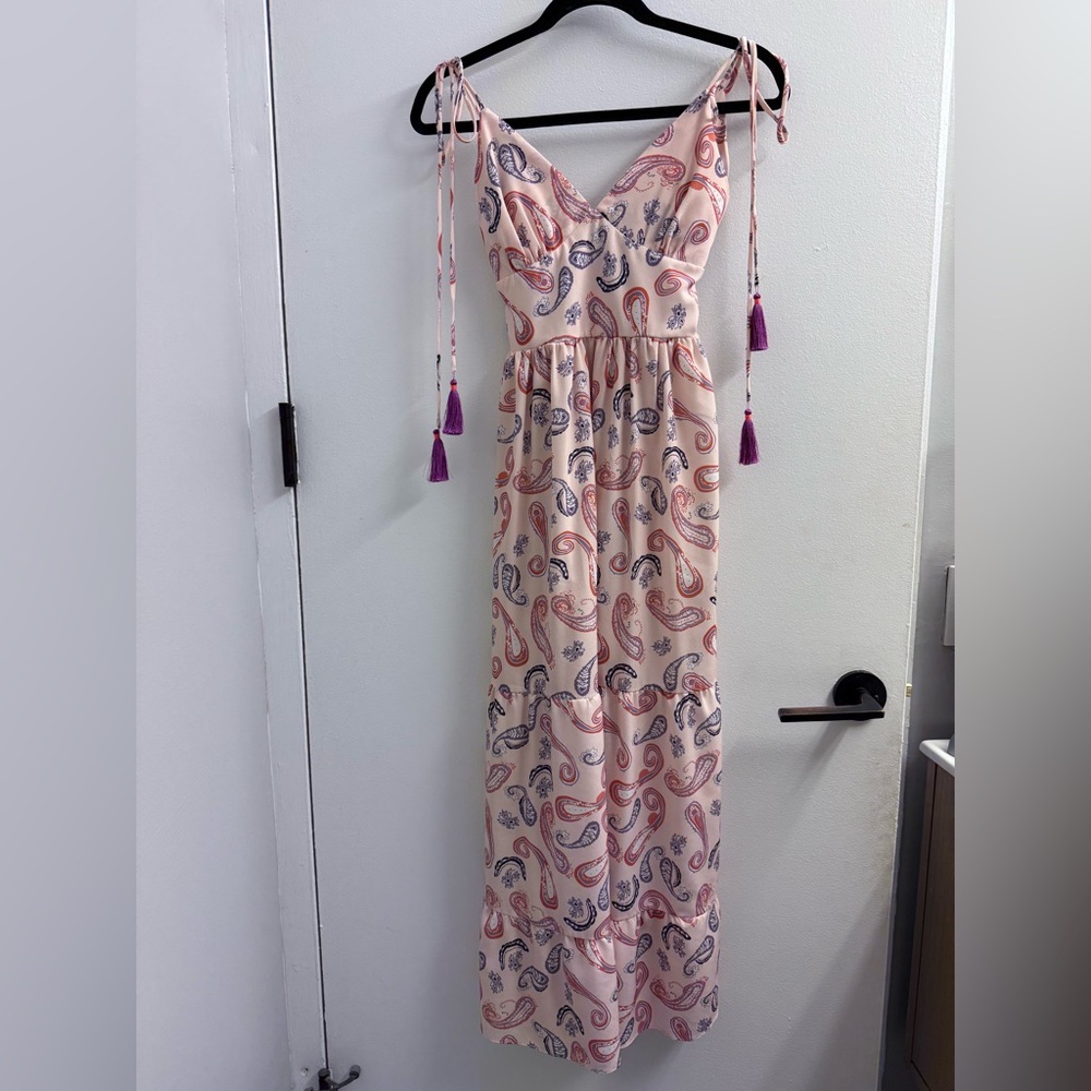 Paisley Print Maxi Dress with Tassels